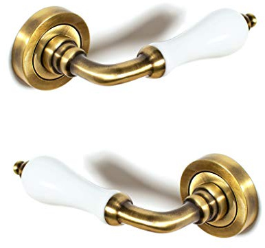 ARCO · Türgriffset, Antike Bronze Finish mit weißem Porzellan · Aus Messing