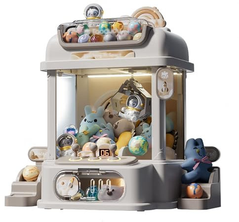 HBDSMLPL Candy Grabber avec Télécommande ， Jouet De Griffe pour Enfant avec 8 Planètes,2 Poupées Panda,25 Poupées,20 Gashapons Cadeaux pour Filles Garçons,White