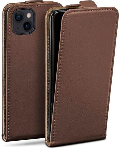 moex Flip Case für iPhone 13 mini Hülle klappbar mit 360 Grad Schutz, Handyhülle mit Displayschutz, PU Leder Handytasche Lederhülle, Flip Case Cover Klapphülle, Dunkelbraun