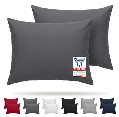 Komfortec Kissenbezug 2er Set - 100% Mikrofaser, Weich & Atmungsaktiv, mit Reißverschluss - Kopfkissenbezug - Waschbar & Pflegeleicht - Anthrazit - 40 x 60 cm