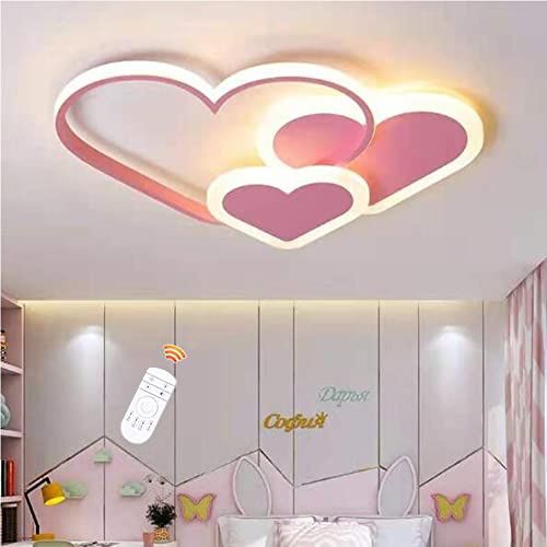 Lfoute LED Deckenleuchte Herz Kinderlampe Mädchen Junge Schlafzimmer Deckenlampe Dimmbar Mit Fernbedienung Acryl Schirm Modern Esszimmer Kinderzimmer Kronleuchter Innenbeleuchtung Rosa,52cm