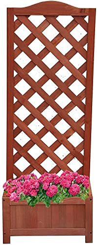 AAMEN Wooden Planters With Trellis, Rectangular Freestanding Trellis, Outdoor Raised Garden Bed for Climbing, Trough Planters Outdoor For Yard Garden_120x45x30(L x W x D) cm