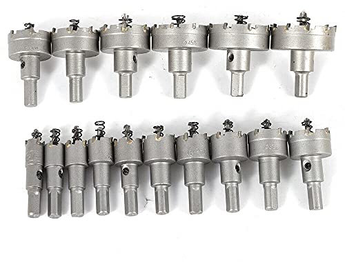 Fraise à carotter TCT - Pointe en métal dur - Scie cloche - Pour bois, plastique, métal - Pour acier inoxydable - Épaisseur de plaque : 2-5 mm - Plaque métallique de 15 mm (16 pièces x 15 à 50 mm)