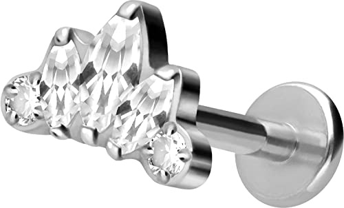 PIERCINGLINE Titan Labret mit Innengewinde Titan Aufsatz KRISTALL LOTUSBLÜTE Piercing Lippe Nase Ohr Helix Tragus Medusa Farb & Größenauswahl