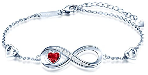 Silber 925 Damen Armband - Glänzendes Accessoire - Eleganter Schmuck für Damen und Mädchen - Einstellbare Länge - Herz mit Kristallen - Infinity Unendlichkeits-Symbol - Kommt mit Geschenkbox
