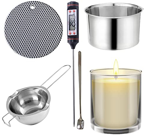 Stronrive Stainless Steel Melting Pot, Double Boiler With Thermometer And Potholder, Pot With Heat Resistant Handle For Melting Chocolate, Candle Making, Candy, Soap