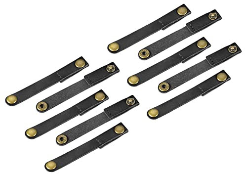 sourcing map Pack of 10 Leather Cable Straps Cord Organizer 90x12mm Portable Cable Leather Clips Black Earphone Cord Management for Cable, Wire