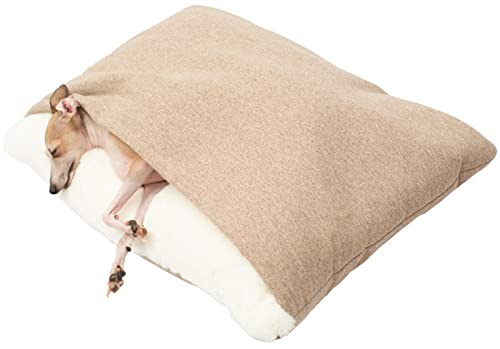 Hundebett Orthopädisch, Hundeschlafsack, Katzenkörbchen Flauschig Waschbar, Hundebett mit Abnehmbaren Deckel, Rechteckiges Hundekorb für Kleine Mittelgroße Hunde (Color : Khaki, Größe : 50x40x18cm)