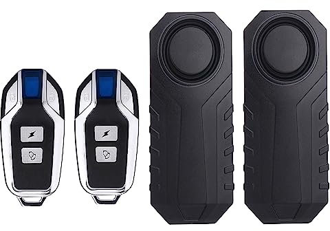 Wireless Anti-Theft Vibration Bicycle Alarm - Waterproof Vehicle Security System, Volume & Sensitivity Adjustable for Car, Scooter, Door, Window (2 Alarm & 2 Remote)