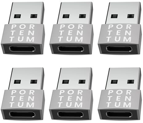PORTENTUM Adattatore USB C Femmina a USB Maschio - Velocità 2.0, 480 MB, Corpo Premium in Zinco ad Alta Resistenza al Calore - Tipo C di Soli 4 Grammi