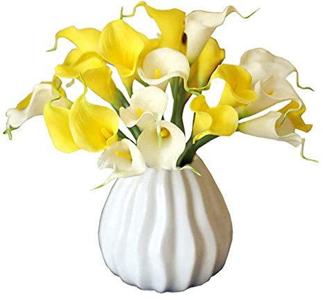 HWSY Realistische künstliche Blumen, künstliche Blumen, fühlen Sich echt an, Calla-Lilie, 30 Stück, mit Vase für Zuhause, Garten, Party, Festival, Dekoration, Blumenstrauß, künstliche Seidenblume