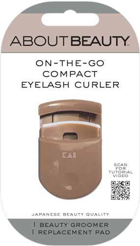 About Beauty On-The-Go Compact Eyelash Curler, Includes 1 Replacement Pad, Portable Lash Curler Perfect for Travel Makeup, Ergonomic Design is Gentle on Lashes