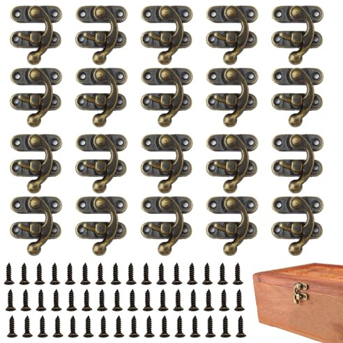 20Pcs Horn Right Latch Hook Bronze Lock Clasp Antique Right Latch Mini Latch Hook Hasp Vintage Lock Latches Swing Lock Clasp for Wooden Box Gift Box