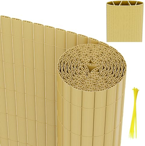 Vigevee PVC Sichtschutzmatte, Sichtschutzzaun 80x300cm Vervierfachen Verstärkung Innen, Balkon Sichtschutz mit Kabelbindern, Balkonverkleidung Windschutz für Balkon Garten, Bambus