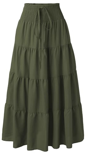 Adigaber Falda Mujer Elástica Plisada Básica Falda Larga Mujer Maxi Bohemia Playa Vacaciones Gasa con Talla única Cintura Elástica
