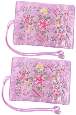 PACKOVE 2 Stück Reise Schmuck Rolle Organizer Zarte Satin Schmuck Rolle Tasche Mit Krawatte Schließen Für Halskette Kleinere Schmuckstücke Und Andere Kleinigkeiten Aufbewahren Platzsparend