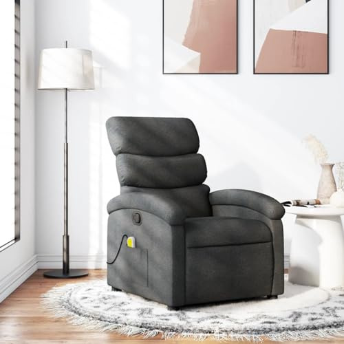 Homgoday Poltrona massaggiante per TV, poltrona relax con funzione reclinabile, schienale regolabile, funzione di vibrazione, sedia a sdraio, in tessuto grigio scuro