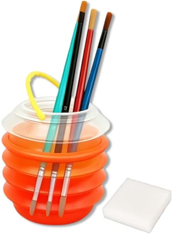Collapsible Water Cup, Paint Brush Cleaner Paint Water Cup Watercolor Water Container Transparent Spring Type Watercolor Painting Bucket with Sponge for Outdoor