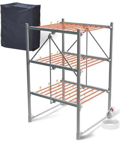 E-SMARTER 3 Tier Heated Clothes Airer with Cover, 30 Heated Bars Electric Clothes Dryer Rack, Heated Airer, Clothes Horse, Save Spacing, Cover for Faster Drying