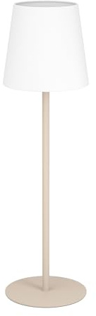 EGLO Tischlampe Fiorana, Nachttischlampe mit Stoff Lampenschirm | Tischleuchte für Wohnzimmer und Schlafzimmer aus Metall in Beige und Textil in Weiß, E14 Fassung