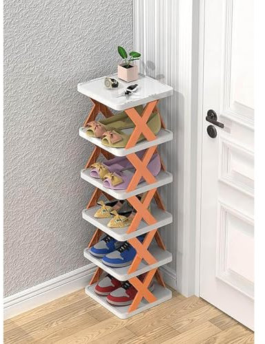 Einfaches Schuhregal aus Kunststoff, vertikal, stapelbar, freistehend, platzsparend, Aufbewahrungsschrank für Eingangsbereich, Eckschrank, Flur (26 cm B x 24 cm T x 82 cm H, Oge 6)
