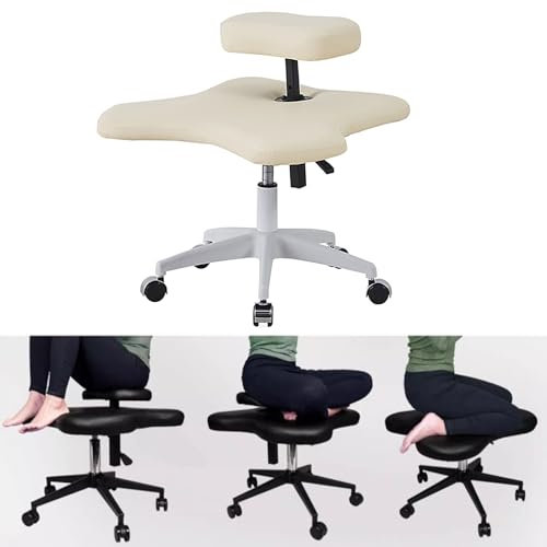 ASerZenith Ergonomischer Kniestuhl, Meditationsstuhl, Stuhl mit gekreuzten Beinen, vielseitiger Kniestuhl mit Rädern, höhenverstellbar (Beige, Einheitsgröße),Beige-Einheitsgröße