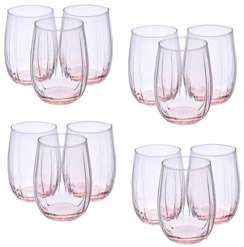 Queensway Home & Dining 12-Piece Coloured Glass Tumbler Set - Stylish, Durable Drinkware for Cocktails, Juices & Everyday Use - 380ml Pink Dishwasher Safe Glasses