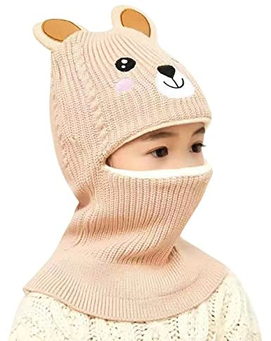 Generisk småbarn vintermössa baby varm mössa fleece fodrad barn björnöron vintermössa halsduk öronflik huva skullss kepsar mössa uggla flicka, Beige, one size
