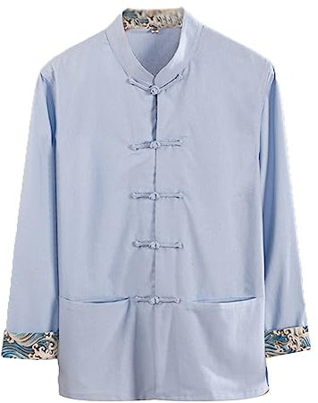 Tang Suit Herr Traditionella Kläder,Bomull Linne Kampsport Dräkt Kung Fu Uniformer Tai Chi Kläder Zen Meditation Uniform Långärmad skjorta