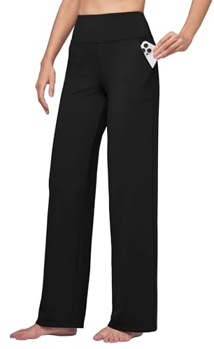 Willit - Pantalones de yoga para mujer, pierna ancha, pantalones elásticos deportivos, pantalones de jogging, cintura alta, control de la barriga, pantalones de ocio, pantalones de trabajo, pantalones