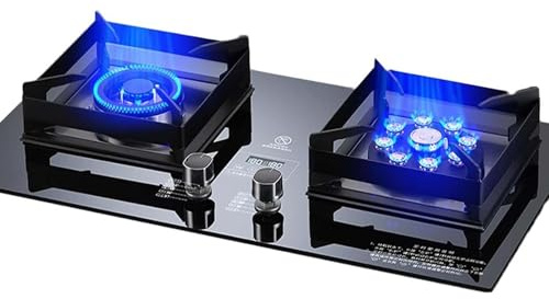 Gaziniere Gaz, Cuisinière À Gaz Intégrée En Verre Noir À 2 Brûleurs, Cuisinière De Cuisine Double Brûleur Avec Fonction Minuterie, Table De Cuisson À Gaz Facile À Nettoyer À Double Combustible(LPG)