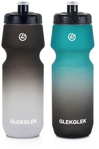 GLEKGLEK Fahrrad Trinkflasche 750ml, Geruchsfrei Sport Trinkflasche für Fitness Radfahren Wandern Schwimmen (Schwarz Weiß & Grün Schwarz)