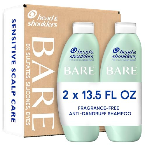 Head & Shoulders Anti-Dandruff Shampoo, BARE Sensitive Scalp Care Twin Pack, with 1% Pyrithione Zinc, Fragrance-Free, Free of Sulfates, Silicones, Gentle, 13.5 fl oz Each