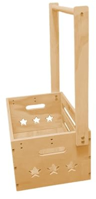 JISADER Holz Babykorb mit Griff, Holzkiste für Babyparty mit Stange, Holz Baby Geschenk Korb, Children Shower Crate Closet Storage Box, Kleinkinder Welcome Box Storage Crate für Neugeborene, Stern