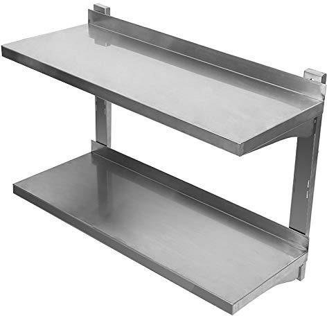 Étagère Murale INOX 2 Plateaux Rangement Cuisine pour Restaurant, Bar, Maison, Cuisine, buanderie, Tablette Flottante Pose Murale Catering 2 Couches-80 * 30 * 40cm-argentt