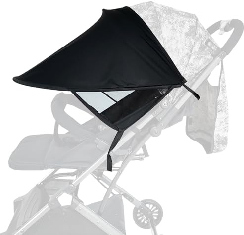 Universal Baby Stroller Sun Cover - Pram Buggy Sunshade and Blackout Blind, Foldable Adjustable Sun Protection Canopy, Anti-UV Umbrella, Stops 99% of Sun's Rays, Waterproof and Windproof (Black).