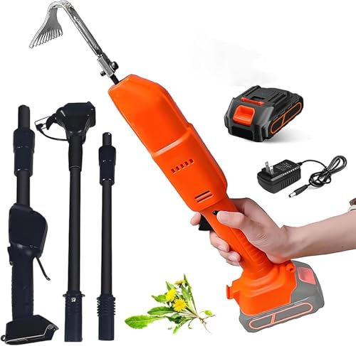 Cultivatore Elettrico 2 in 1 E Diserbante, Strumento da Giardino Ricaricabile A Cordone con Polo Telescopico, Batteria al Litio E Attacchi di Rastrello per Allentamento, Scavo E Diserbo del Suolo