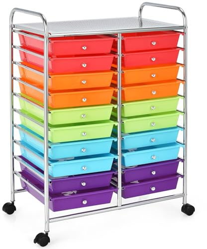 TANGZON 20 Drawers Mobile Storage Trolley, Multipurpose Rolling Cart with Lockable Wheels, Utility Trolley Unit for Home Office Organisation Stationery Beauty Salon (Multicolor)