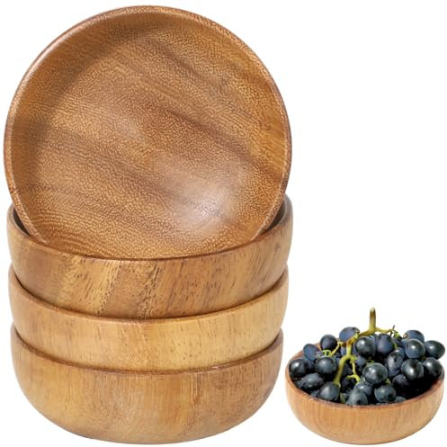 Lot de 4 bols en bois faits à la main, motif calebasse, petits bols rustiques pour sauces, soupe et noix