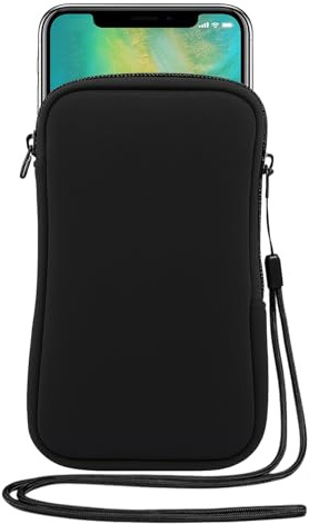 leruiyezs Neopren Handytasche Handysocke Mit Umhängeband, Leichte und Stoßfeste Handy Tasche Aus Stoff Schwarz Für Smartphones Bis 6,5 Zoll, for Hongoen Neopren Handy Tasche Für Alltag und Outdoor