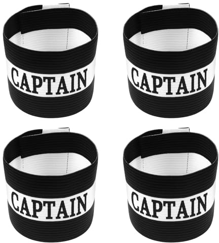 Tucnoeu 4pcs Black Captain Armbands, Adjustable Captain Arm Bands for Soccer, 31.5 x 9CM/12.6 x 3.6in, Elastic Team Sport Armband, Sport Accessory for Football Rugby Basketball for Youth and Adults
