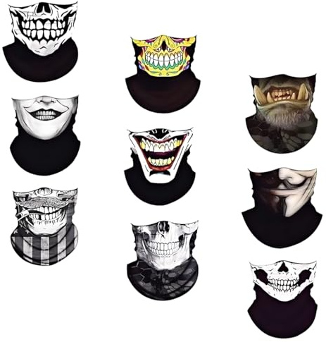 TFSYLISA 9 Stück Motorrad Totenkopf Maske, Schädel Multifunktionstuch Schlauchschal, Sturmmaske Halstuch, Funktionstücher, Skull Skelett Maske für Ski Laufen Wandern Halloween
