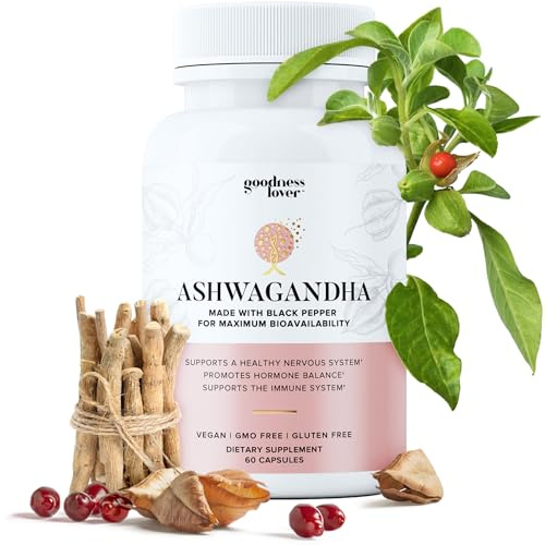 Goodness Lover Ashwagandha Supplement, Ashwagandha and Black Pepper, Adaptogens to Support Sleep, Stress, Focus & Clarity, Calm, 30 Servings