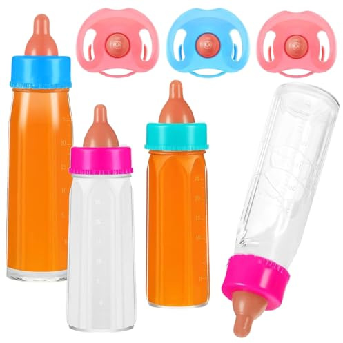 7 pezzi/set biberon per bambole, 4 pezzi biberon giocattolo per bambole con latte o succo che scompare con 3 giocattoli ciuccio, divertenti accessori per di simulazione per bambini