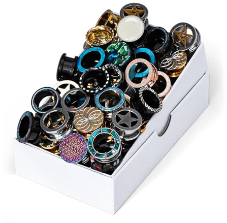 COOEAR Screw Fit Ear Gauges Flesh Plugs, 10 Pairs Random Styles Plugs Tunnels, Stainless/Glass/Stone/Acrylic Ear Piercing Stretchers Expander.