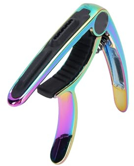 Aumotop Ukulelen-Kapodaster, Langlebiges Federdesign aus Zinklegierung mit Plektrumhalter und Silikonpolster für Akustikgitarre für Jeden Gitarristen (Bunt)