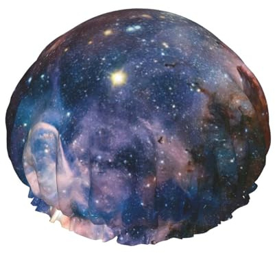 Bonnet de douche doux doublé avec imprimé galaxie de la Voie lactée Univers, double couche, lavable, large bande élastique, bonnet de douche pour le bain