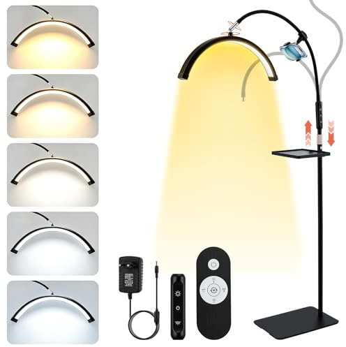 Strixorn Lámpara LED de pestañas con forma de media luna, plegable, con 5 temperaturas de color y altura ajustable, giratoria 360° para maquilladores, tatuadores, salones de belleza y uso doméstico