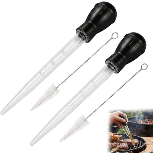 Turkey Baster, Baster for Cooking, Essential Cooking Gadgets with Turkey Baster Syringe Design, 2-Piece Basting Set with Brushes for Precise Liquid Control During Meal Preparation, Durable Constructio