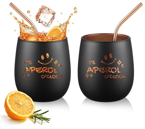 glastal Aperol Spritz Gläser 2er Set – Moderne Gin Gläser Schwarz Matt mit Roségold Innenwand, 450ml Cocktailgläser & Weingläser für Aperitif, Geschenk für Frauen & Aperol Fans